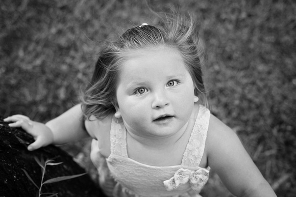 Black and white photo of toddler girl Madison by Pueblo photographer K.D. Elise Photography